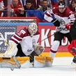 MOSCOW, RUSSIA - MAY 9: Latvia's Elvis Merzlikins #30 makes the save while Oskars Cibulskis #27 battles with Russia's Sergei Plotnikov #16 during preliminary round action at the 2016 IIHF Ice Hockey Championship. (Photo by Andre Ringuette/HHOF-IIHF Images)
MOSCOW, RUSSIA - MAY 9: Latvia's Elvis Merzlikins #30 makes the save while Oskars Cibulskis #27 battles with Russia's Sergei Plotnikov #16 during preliminary round action at the 2016 IIHF Ice Hockey Championship. (Photo by Andre Ringuette/HHOF-IIHF Images)